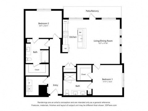 B3_1288 sqft floor plan at Alta Northerly, Cumming, GA, Georgia